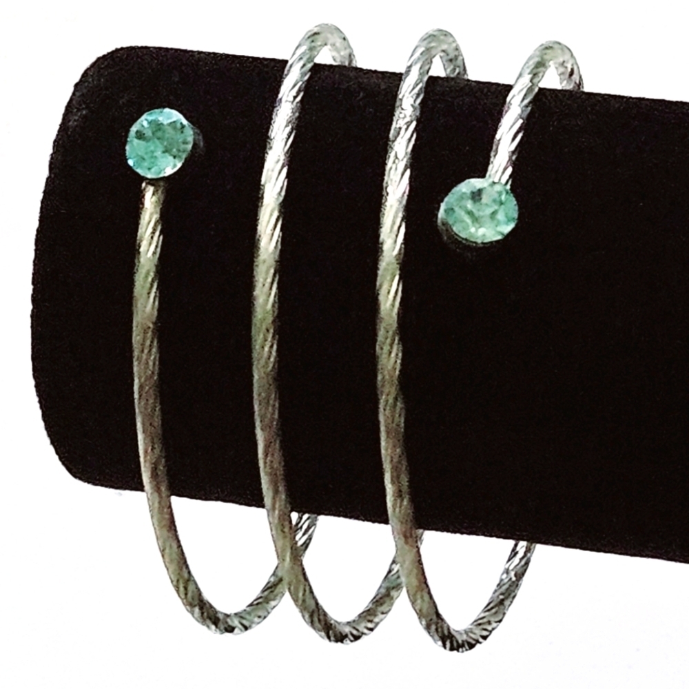 Blue gem stone silver tone Bangle Bracelet